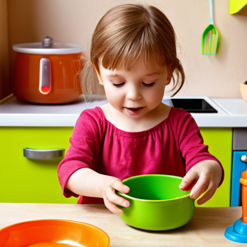 Home 18 **Image 1 Prompt:** A close-up shot of a young child's small hands diligently "cooking" imaginary food in a brightly colored toy kitchen set. The child's face is filled with intense focus and pure joy, their eyes sparkling with creativity as they immerse themselves in imaginative play. The scene should evoke a sense of wonder and the magic of childhood, with warm, soft indoor lighting, highlighting the child's self-directed play and imaginative world.