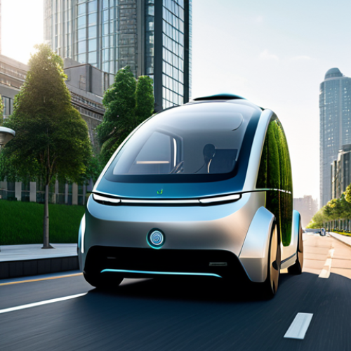 Home 17 A sleek, futuristic autonomous vehicle, inspired by a magical carriage, glides silently through a pristine, modern cityscape at dawn. The city features lush green spaces, innovative clean energy infrastructure like solar panel facades, and minimalist skyscrapers reflecting the soft sunlight. The vehicle itself has graceful lines and incorporates elements of both ancient elegance and cutting-edge technology. The scene conveys a sense of environmental sustainability and advanced urban living. Professional photography, high resolution, detailed, cinematic lighting, safe for work, appropriate content, fully clothed, professional.