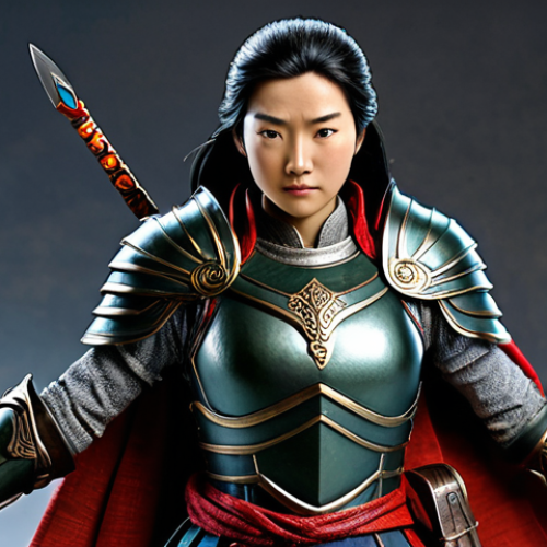 Home 8 A highly detailed collectible Mulan combat figurine, captured in a powerful and dynamic battle-ready pose. She is depicted in her traditional, modest war armor with flowing appropriate fabrics, fully clothed, showcasing exceptional craftsmanship. Her expression is one of unwavering determination mixed with human resolve, featuring perfect anatomy, correct proportions, a natural pose, well-formed hands, and proper finger count. The lighting is dramatic and artistic, emphasizing intricate textures on the armor and fabric, with vivid, realistic colors and precise shading. The subtle background evokes an ancient, epic, and non-violent battlefield environment, safe for work, appropriate content, professional, family-friendly, high-quality studio photography.