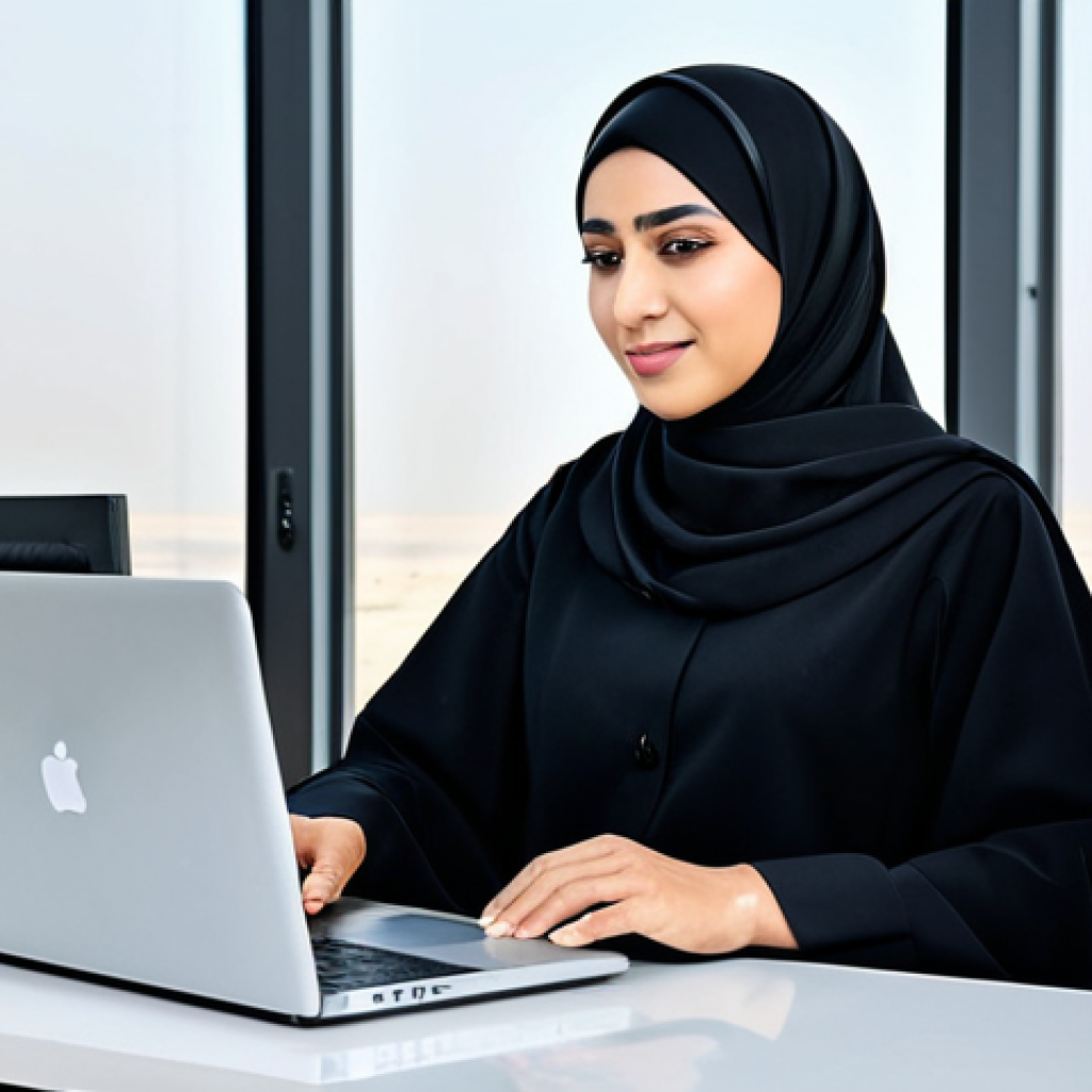 스쿠비두 미스터리 기계 세트 - **

A professional Saudi Arabian businesswoman in a modest, modern hijab and abaya, working on a lap...