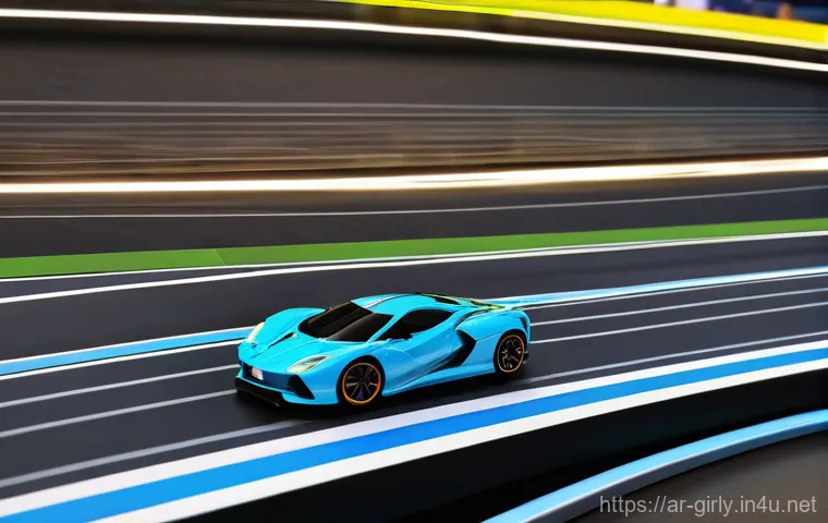 카 디럭스 세트와 함께 하는 레이싱 놀이 - **Prompt:** "A vibrant, wide-angle shot of a diverse family (father, mother, and two children, one a...