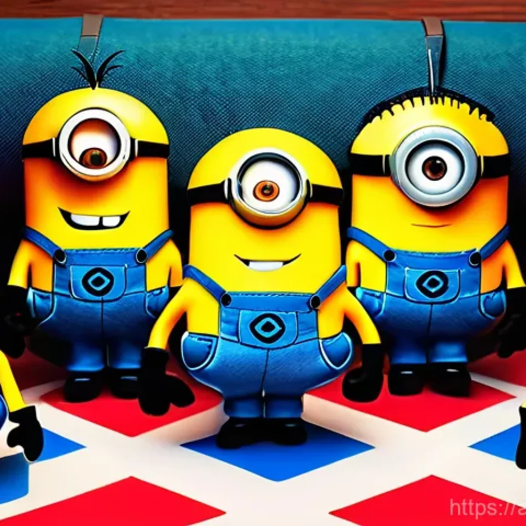 미니언즈 배틀 세트 - A group of cheerful and diverse Minions (including Kevin, Stuart, and Bob) are actively engaged in a...