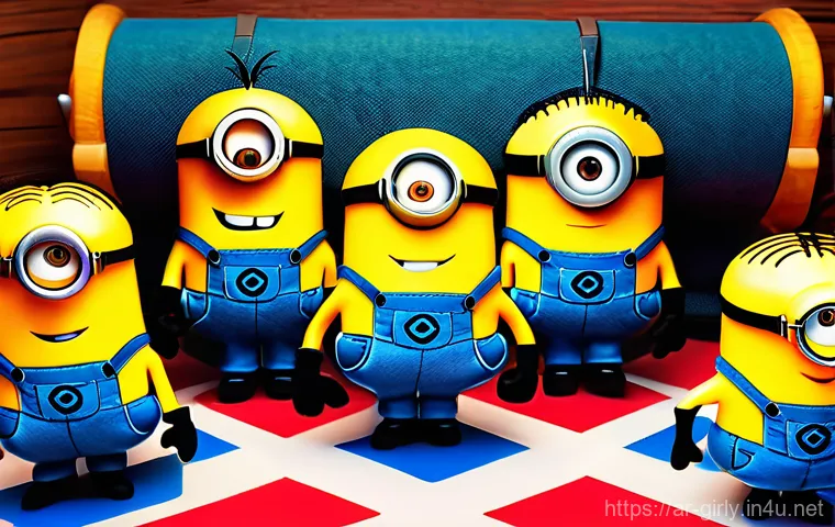 미니언즈 배틀 세트 - A group of cheerful and diverse Minions (including Kevin, Stuart, and Bob) are actively engaged in a...
