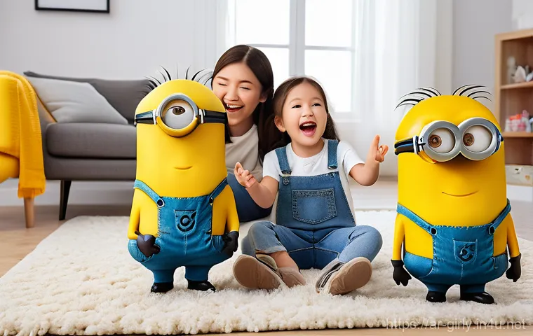 미니언즈 배틀 세트 - A group of cheerful and diverse Minions (including Kevin, Stuart, and Bob) are actively engaged in a...