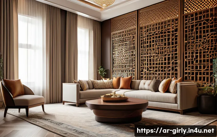 소피아 공주 리본 스튜디오 - A sophisticated interior design studio scene showcasing a harmonious blend of traditional Arabic her...