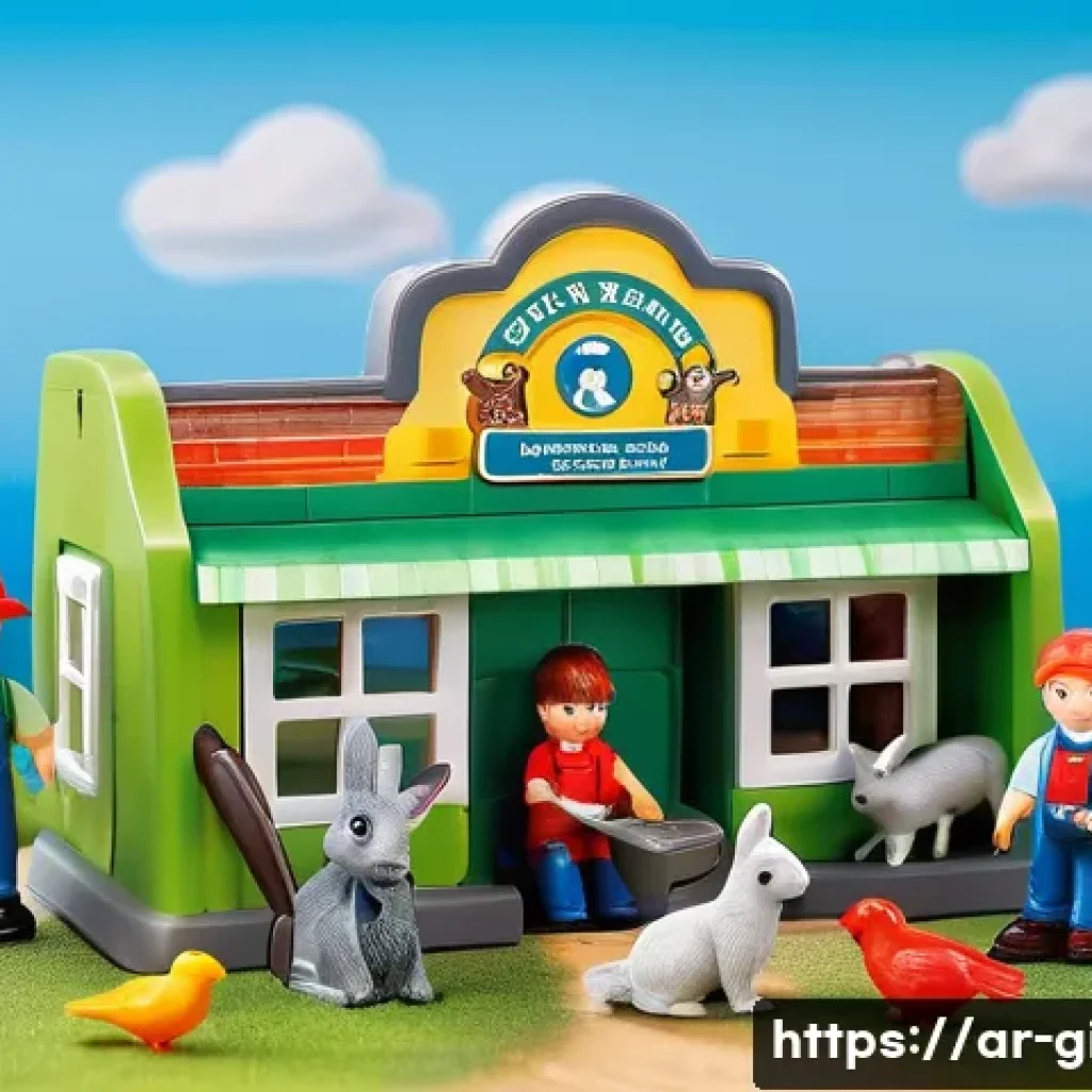 레고 프렌즈 동물 구조 기지 - A vibrant and detailed children’s rescue animal station playset scene with bright colors and realist...