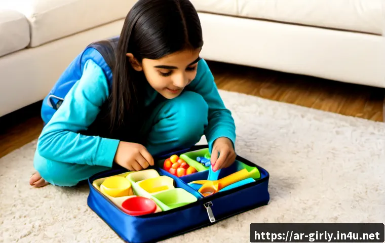 패티 배낭 놀이 세트의 교육적 장점 - Photorealistic Arab preschool girl wearing modest colorful clothing, seated on a soft rug in a brigh...