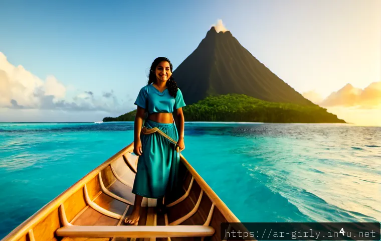 Home 17 모아나 바다탐험 배 스토리 소개 - Photorealistic cinematic scene of a fictional young Polynesian-inspired sea explorer wearing modest ...