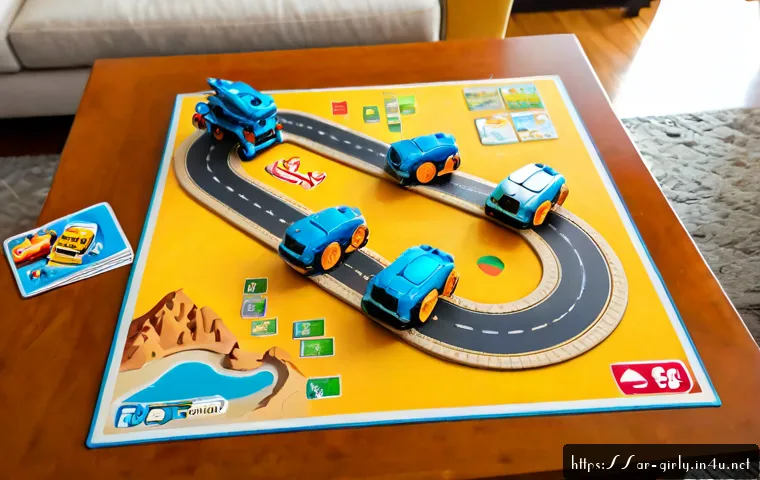 터닝메카드와 함께 하는 모험 세트 - Photorealistic tabletop adventure toy set featuring colorful unbranded transforming vehicle robots, ...